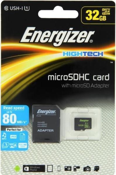 Produktbild Energizer High Tech 32GB Micro SDHC with Adapter Up to 80 MB/sec Up to 20 MB/sec (32 GB, microSDHC)