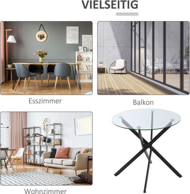 Produktbild Swisshandel24 runder Couchtisch Glastisch Schwarz Beistelltisch mit Sicherheitsglas Metall 80 x 80 x 75 cm (80 x 80 x 75 cm)