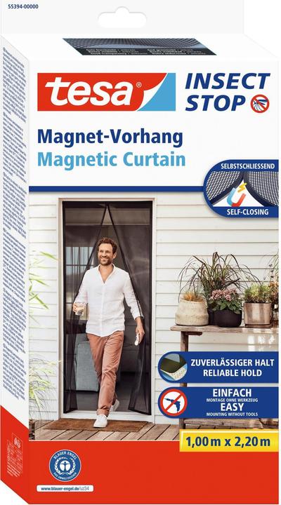 tesa Insektenschutz Magnetvorhang für Balkon- und Terrassentüren, selbstschliessend, Montage ohne Bohren