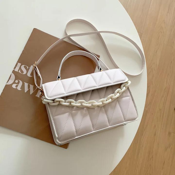 Only-Bags.Store Solid Plaid Crossbody Bags, Kette Dekor Mode Umhängetasche Handtasche für den täglichen Gebrauch