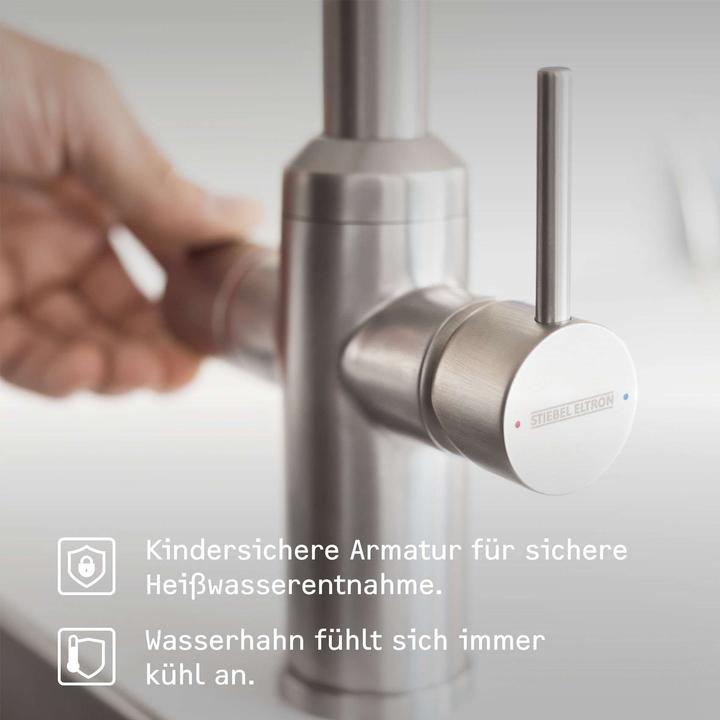 Produktbild Stiebel Eltron HOT 2.6 N Premium + 3in1 b (gebürstet), Heisswassergerät + Wasserhahn für die Küche, TÜV geprüft