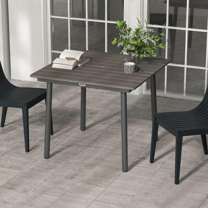 Actual product image Swisshandel24 Garden table dining table 4 persons umbrella hole slatted frame HDPE dark grey 90x90x75cm (90 cm)