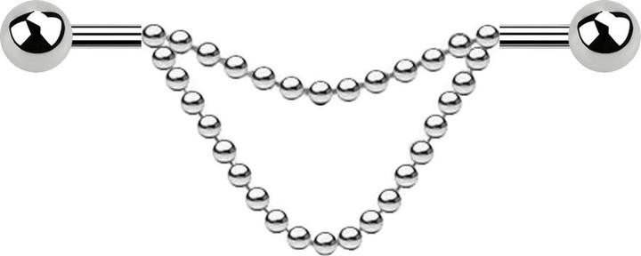 Image du produit Star Piercing Barbell argent deux boules deux chaînes (sans laiton, Acier chirurgical 316L)