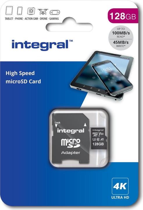 Actual product image INMSDX128G-100V30 128GB MICRO SD CARD MICROSDXC UHS-1 U3 CL10 V30 A1 UP TO 100MBS READ 45MBS WRITE (128 GB, microSD, U3, UHS-I)