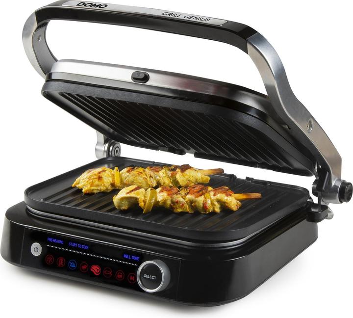 Produktbild Domo Genius Elektro Kontaktgrill Antihaftbeschichtung, mit Display Edelstahl, Schwarz (EU-Stecker)