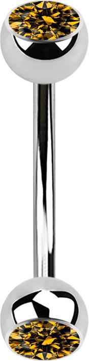 Actual product image Star Piercing Micro banana silver with two crystal topaz balls (without brass, Surgical steel 316L)