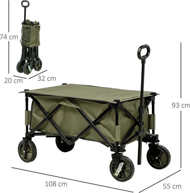 Produktbild Swisshandel24 Bollerwagen Faltbar, Handwagen mit Räder, Bremsen, Tragetasche, 125L Grün