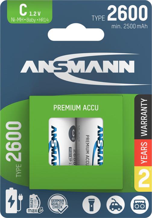 Ansmann NiMH battery Baby C type 2600 (min. 2500 mAh) maxE (2 pcs., C, 2600 mAh)