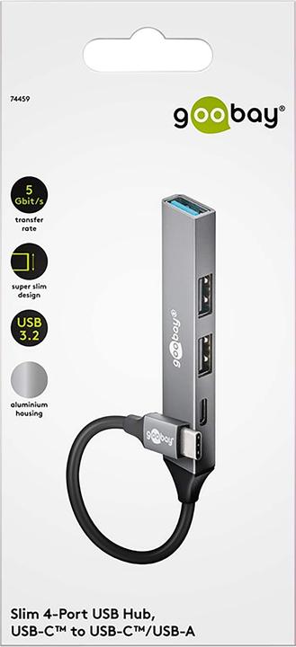 Goobay Slim 4-Port USB-Hub, USB-C auf USB-C/USB-A, USB 3.2 (USB-C, 4 Ports)