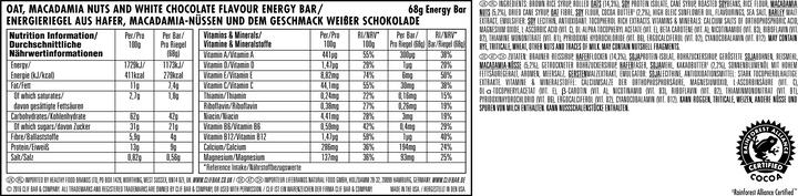Nährwerte und Zutaten Clif Bar Energy Riegel (Macadamianuss, Weisse Schokolade, 12 Stk., 816 g)