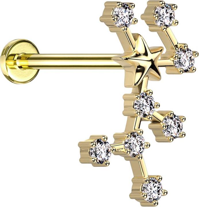 Star Piercing Micro Labret Innengewinde vergoldet Sternzeichen Jungfrau mit Kristallen (Chirurgenstahl 316L, Messing)