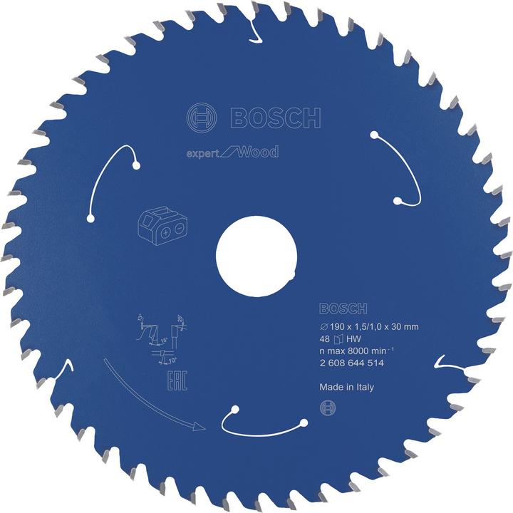 Bosch Professional Zubehör Cordless circular saw blade Expert for Wood, 190 x 1.5/1 x 30, 48 teeth