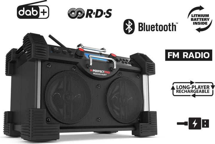 Image du produit PerfectPro - Rockhart RH4- Bouwradio - Bluetooth - Dab+ Radio (DAB+ DAB, FM, Bluetooth, NFC)