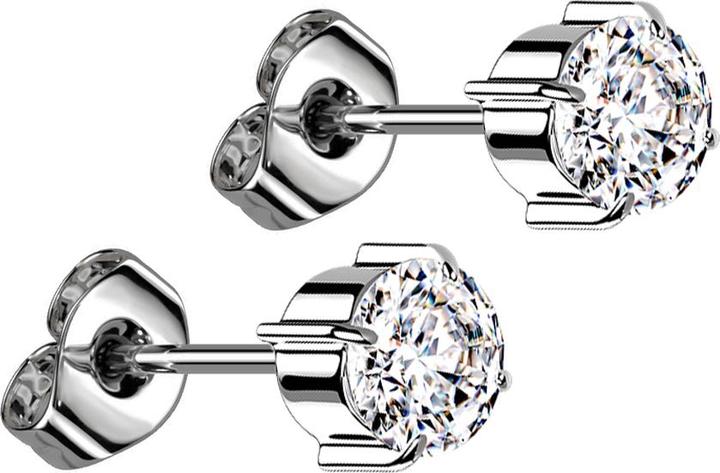 Star Piercing Ohrstecker silber Zylinder mit Kristall silber gefasst (ohne Messing, Titan G23)