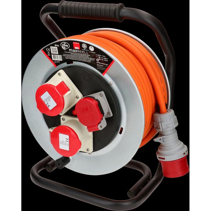 Immagine prodotto Max Hauri maxReel avvolgicavo in acciaio IP44 2x CEE16-5, 1x tipo 25 (25 m, 2.50 mm².)