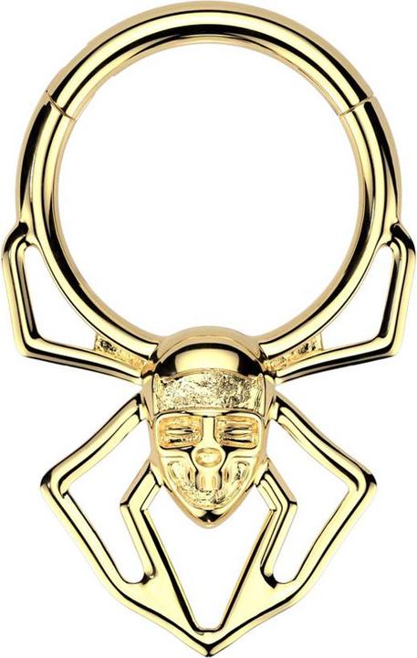 Star Piercing Micro Segmentring klappbar vergoldet Spinne mit Schädel Gesicht (Chirurgenstahl 316L)