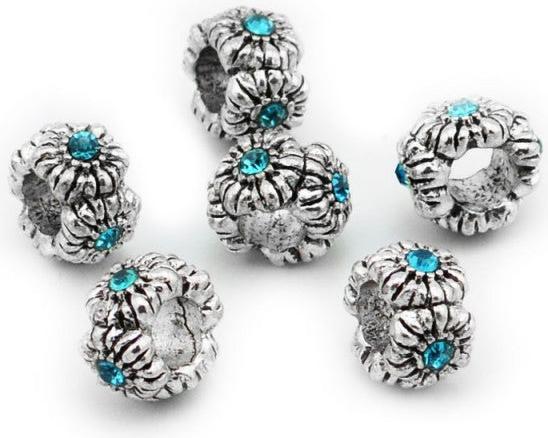 Hermex Strass Bead versilbert 925 - Silbrig Türkis (Silber 925)