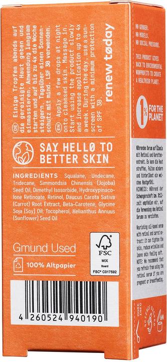 Valeurs nutritives et ingrédients Nø Cosmetics renew tøday Sérum au rétinol (20 ml)