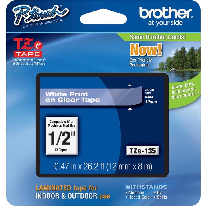 Actual product image Brother Tze-135 (1.20 cm, White, Transparent)