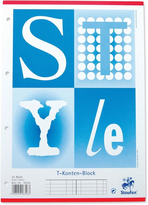 Produktbild Staufen T-Konten-Block Original Style, A4, 10 Konten je Seite, Blautöne (80 g/m², 25 x, A4)