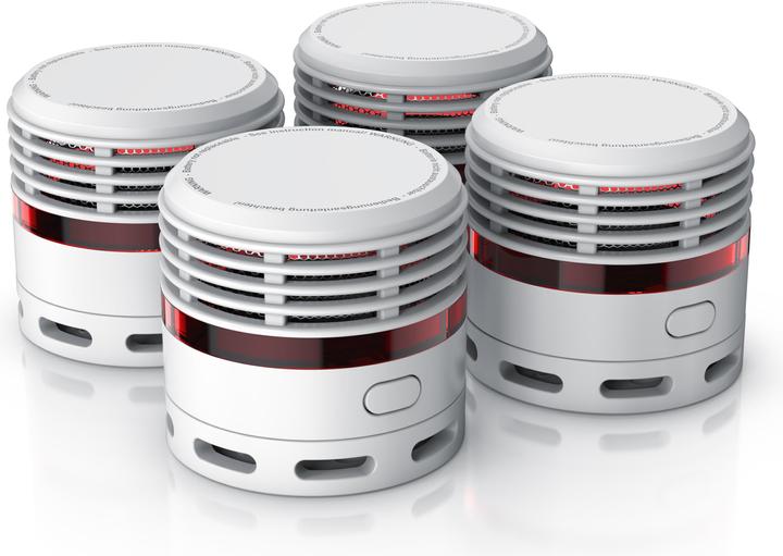 Actual product image Brandson 4x smoke detector, 10-year Li-ion battery, volume 85dB, LED, test button, EN14604 & TÜV tested