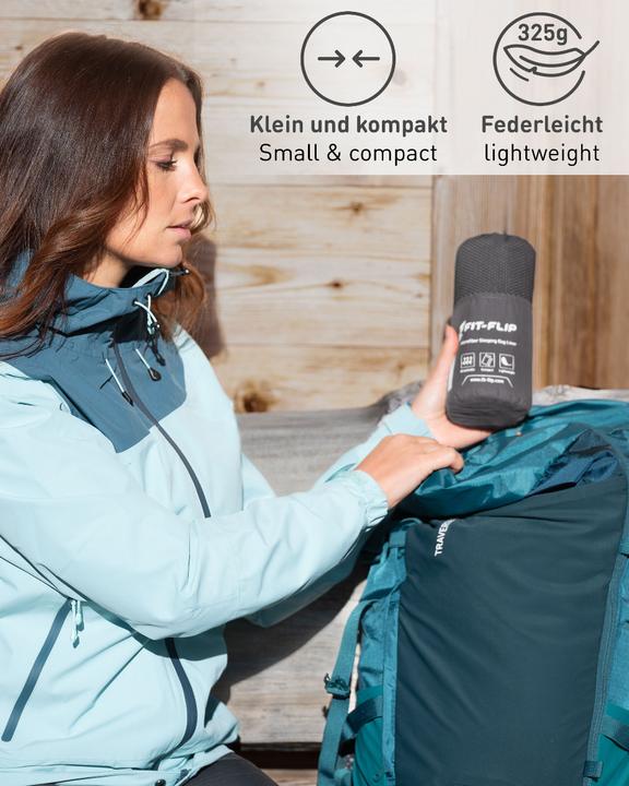 Actual product image Fit-Flip Hüttenschlafsack Baumwolle ultraleicht mit Kissenfach 90x220cm (220 cm)