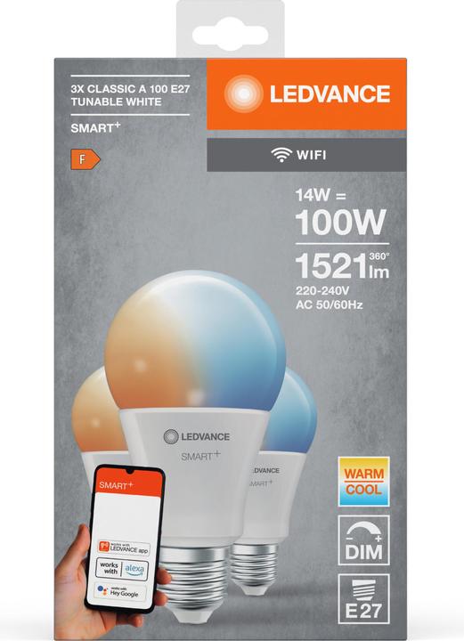 Actual product image Ledvance Smart+ Wifi Classic (E27, 14 W, 1521 lm, 3 x, F)