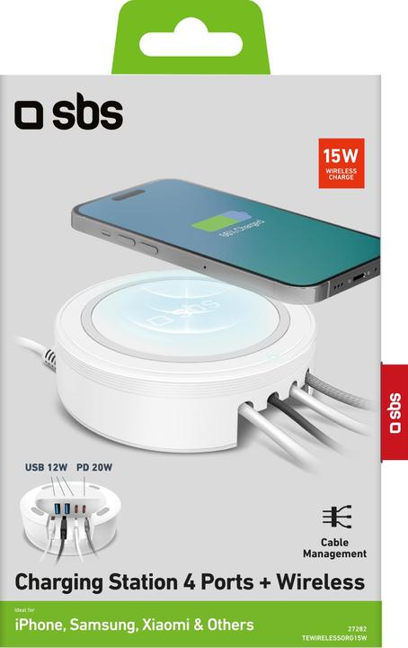 Actual product image SBS Wireless Charger Station 15W 3x USB/USB-C whiteá (20 W)