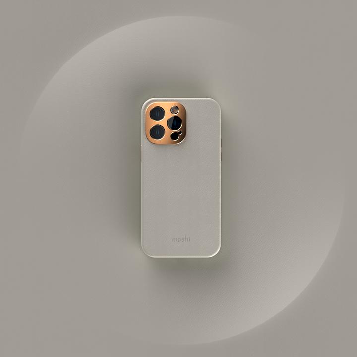 Actual product image Moshi Napa Slim MagSafe - Skórzane etui iPhone 14 Pro Max (Serene Gray) (Apple iPhone 14 Pro Max)