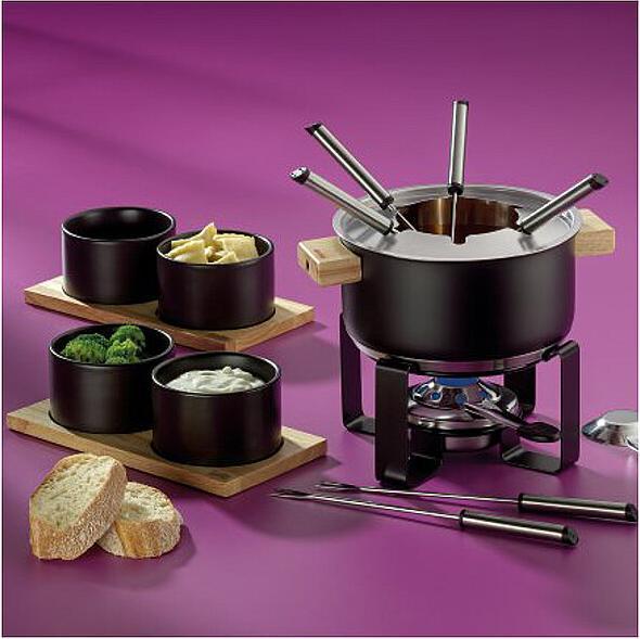 Actual product image Kela Fondue set GUNTEN 16-piece stainless steel with 4 ceramic bowls (Fondue Bourguignonne)