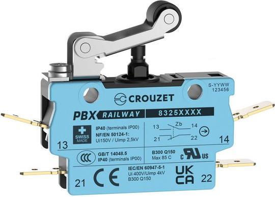 Produktbild Crouzet Mikroschalter, 2A, 1 Wechsler, 3.6N, Rollenhebel, IP40, Schnellanschlussklemme, 6.3 x 0.8 mm