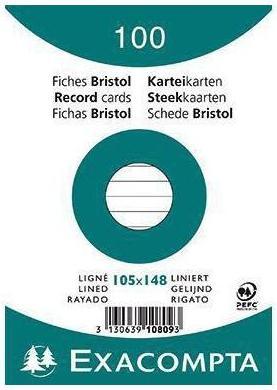 Produktbild Exacompta Karteikarte Format der Karte: DIN A6 Ausführung der Lineatur: liniert (105 x 148 mm, 205 g/m², 100 x)