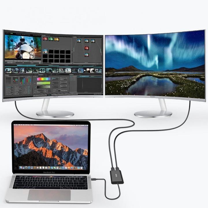 Actual product image Choetech Plug Adapter USB Type-C Thunderbolt 3 (40Gbps) to 2 x DisplayPort 4K 60Hz Black (HUB-D03) (USB-C, 8.50 cm)