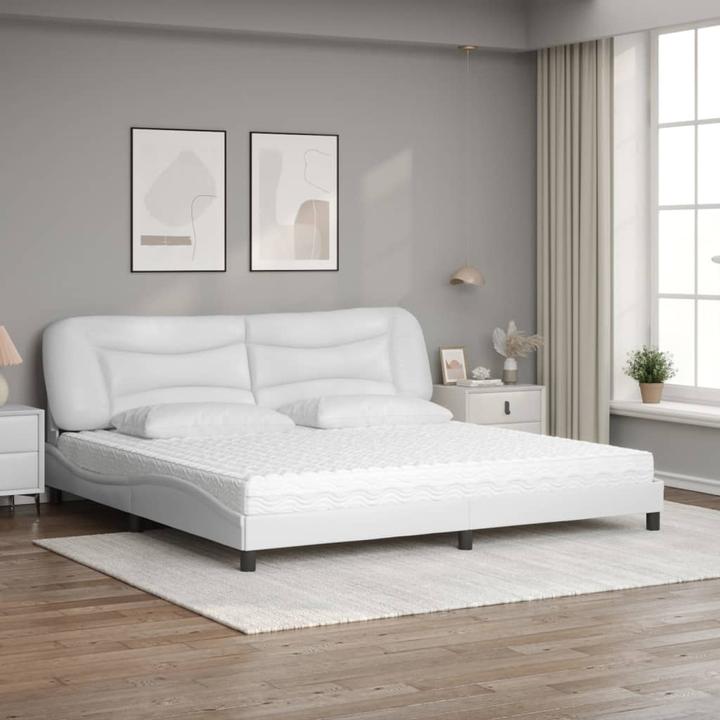 Produktbild VidaXL Bett Polsterbett Doppelbett Kunstlederbett mit Matratze Weiss 200x200cm (200 x 200 cm)