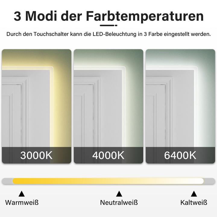 Produktbild SONNI Badezimmerspiegel mit LED-Beleuchtung, 120 x 60 cm, Bluetooth-Lautsprecher + 3 Lichtfarben ein