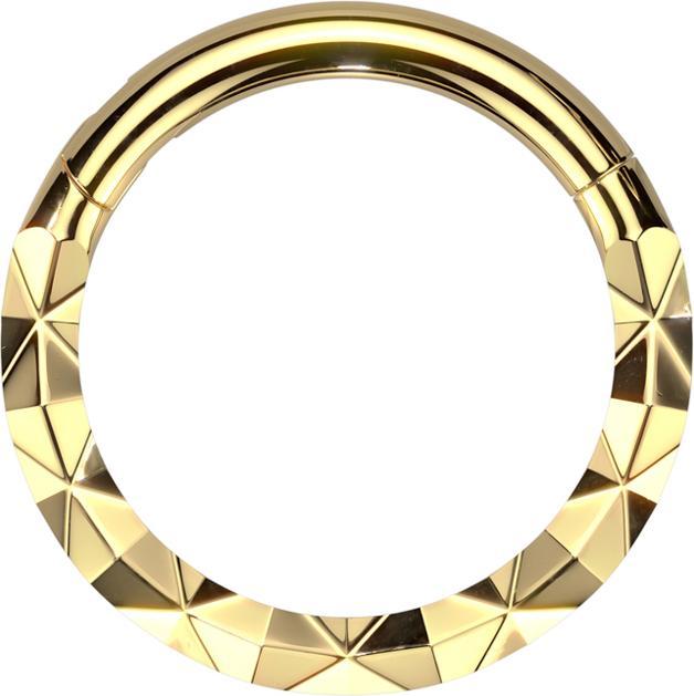 Star Piercing Micro Segmentring klappbar vergoldet front X facettiert (ohne Messing, Chirurgenstahl 316L)