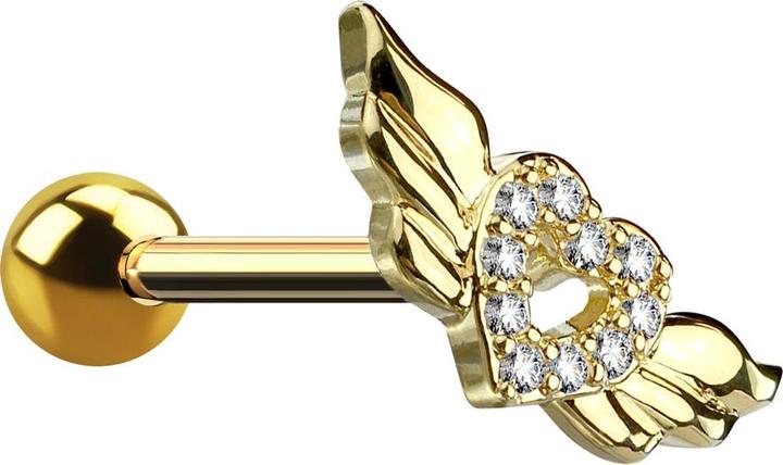 Produktbild Star Piercing Micro Barbell 14k vergoldet Engelsflügel mit Kristallen (Chirurgenstahl 316L, Messing)