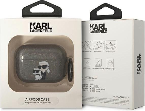 Actual product image Karl Lagerfeld KLAPHNKCTGK Airpods Pro cover black/black Gliter Karl&Choupette (Headphone bag)