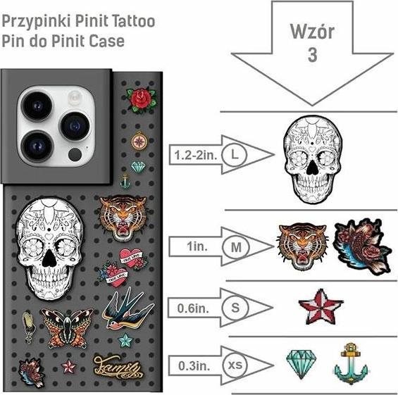 Actual product image Pinifit Zestaw Etui Pinit Dynamic + Tattoo Pin iPhone 14 6.1" czarny/black wzór 3 (Apple iPhone 14, Apple iPhone 13)