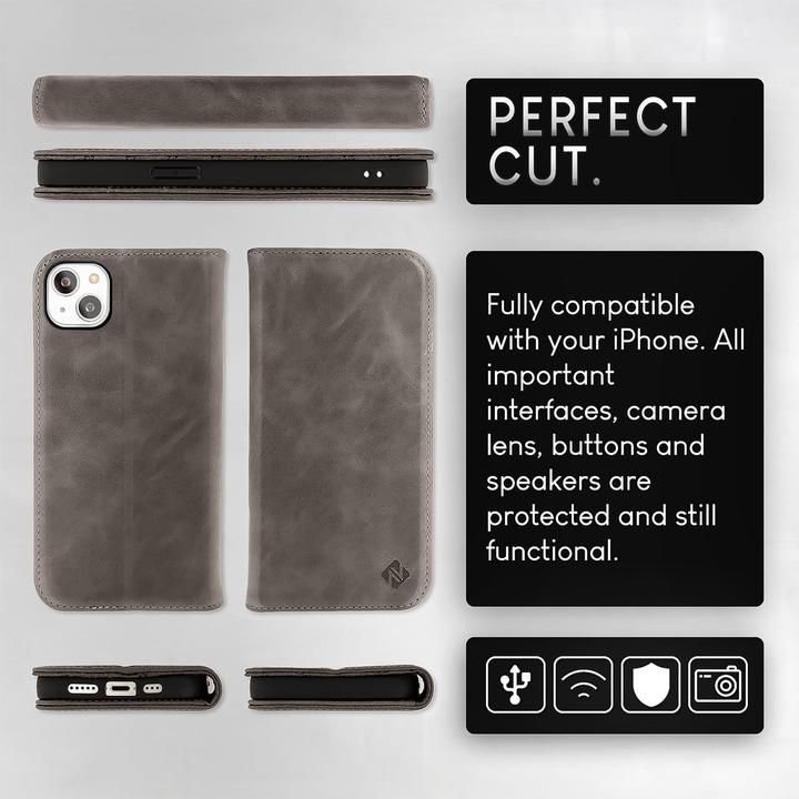 Produktbild Nalia Echt Leder Flip Case Hülle mit Magnetverschluss (Apple iPhone 15)