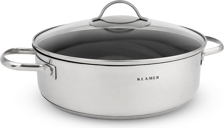 KLAMER 28cm Induktion Servierpfanne, Antihaft, Backofenfest, inkl. Deckel (28 cm, Pfannenset + Topfset, Edelstahl)