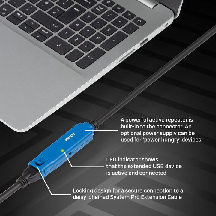 Produktbild Lindy 20m USB 3.0 Aktivverlängerung Pro USB 3.0 Verbindungen bis zu 40m (20 m, USB 3.2 Gen 1)