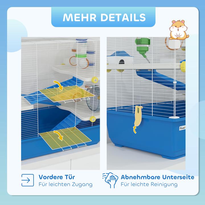 Produktbild PawHut Zwerghamster-Käfig Metall, Kunststoff Blau