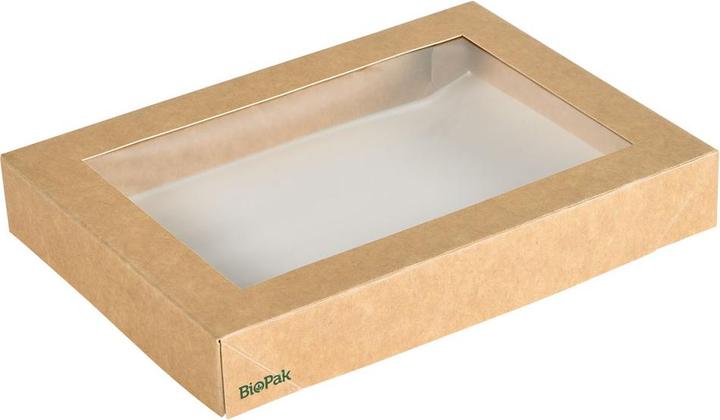 Actual product image Duni Viking Brick Lid with PLA Window Brown Cardboard/PLA 200x140x30 (300 x)