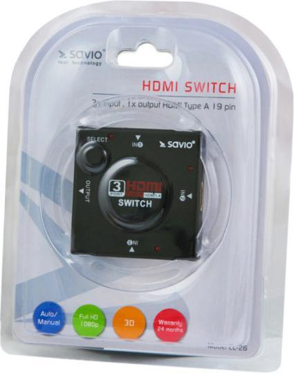 Actual product image Savio CL-26 Video Switch HDMI