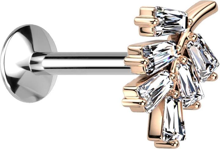 Produktbild Star Piercing Micro Threadless UFO Labret silber Blatt rosegold Kristalle silber (Chirurgenstahl 316L, Messing)