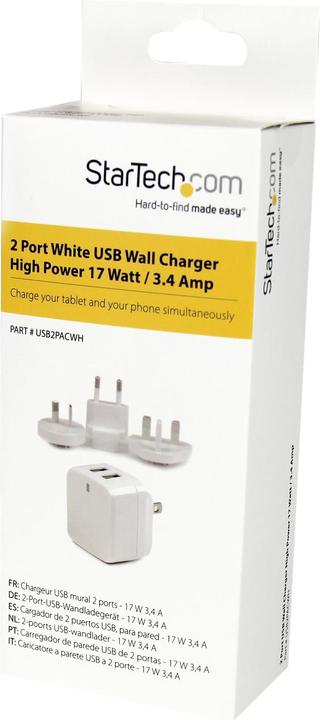 Actual product image StarTech 2 Port USB Charger / Power Supply - Dual Charging Plug 17 Watt / 3.4 Amp - Dual Travel Charger 110 (17 W)