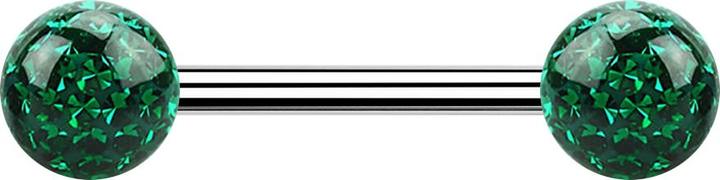Star Piercing Barbell silber mit zwei Kristall Kugeln grün Epoxy Schutzschicht (ohne Messing, Chirurgenstahl 316L)