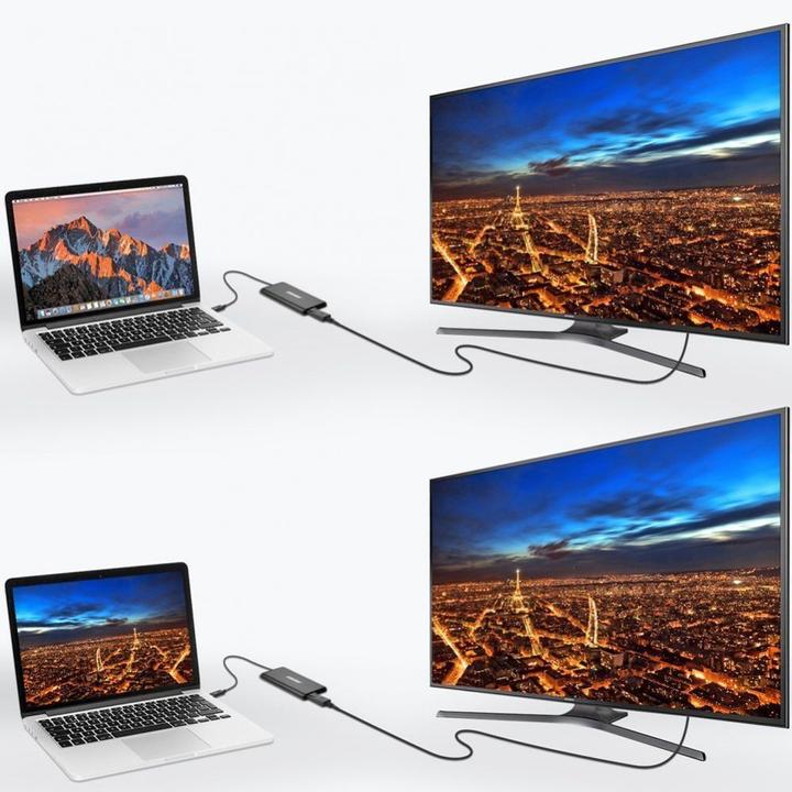Actual product image Choetech Plug Adapter USB Type-C Thunderbolt 3 (40Gbps) to 2 x DisplayPort 4K 60Hz Black (HUB-D03) (USB-C, 8.50 cm)