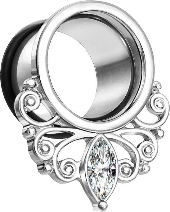 Actual product image Star Piercing Flared Tunnel Silver Vintage Drops with O-Ring (without brass, Surgical steel 316L)